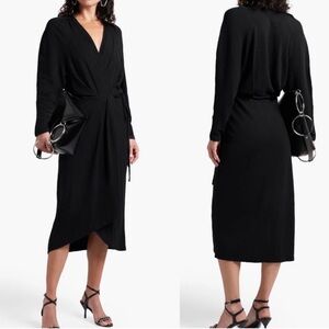IRO Black Botena Linen Wrap Midi Dress